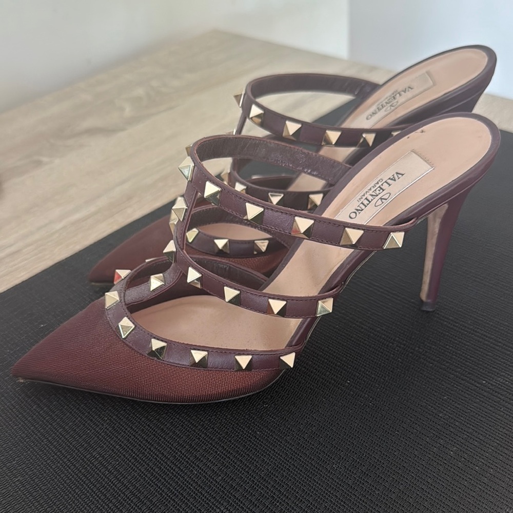 Valentino Rockstud Mule Heels - Burgundy